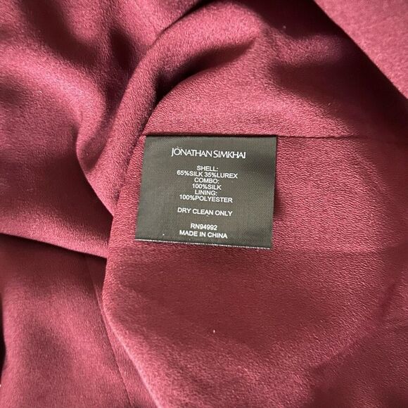 NEW Jonathan Simkhai Silk Metallic Bubble Sleeve Dress Sienna Bubble Gum Size 8 - Picture 6 of 6